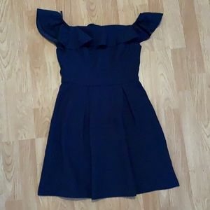 BCBG navy off the shoulder dress